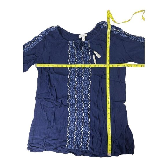 Susan Graver Navy Blue Women's  Embroidered Gauzy Top size Small NWOT - Picture 6 of 8